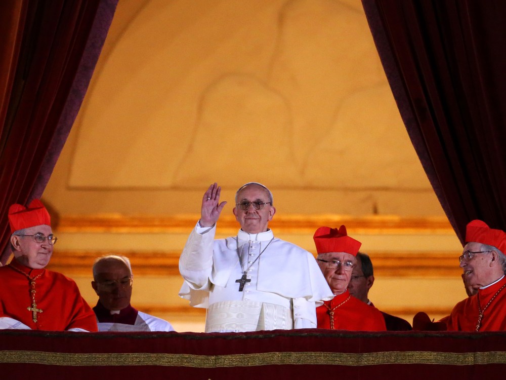 Newly elected Pope Francis I appears on the central balcony of St Peter's Basilica on March 13, 2013 in Vatican City, Vatican. Argentinian Cardinal Jorge Mario Bergoglio was elected as the 266th Pontiff and will lead the world's 1.2 billion Catholics....