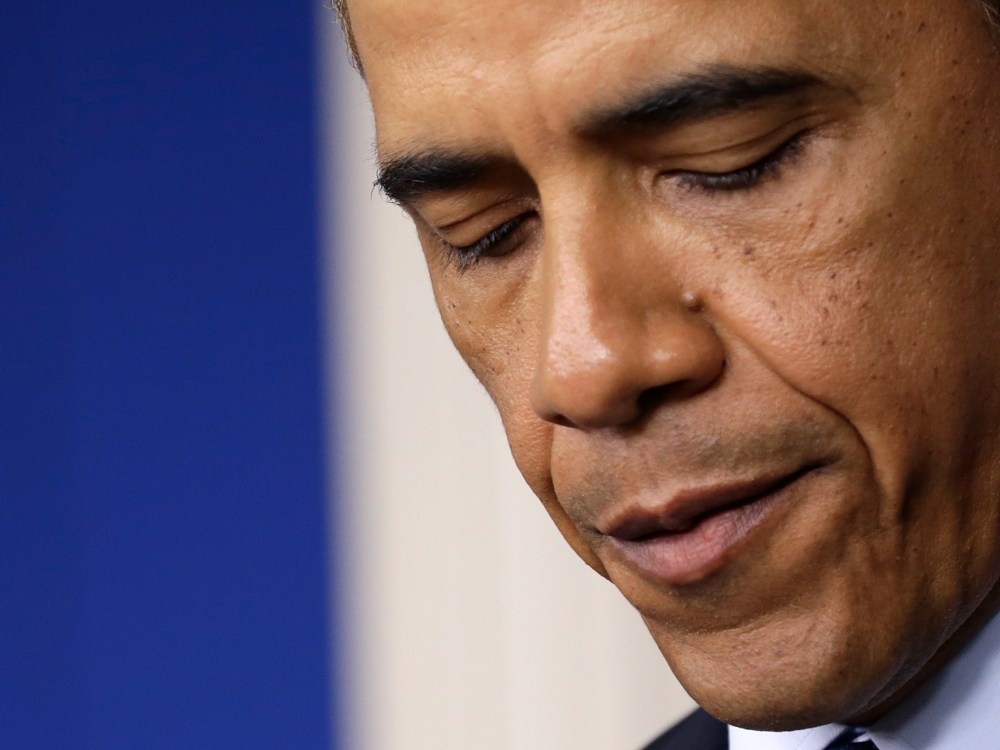 U.S. President Barack Obama makes a statement in the White House briefing room about the bombings that took place at the Boston Marathon April 15, 2013 in Washington, DC. The two blasts located near the finish line killed at least 2 people and injured...