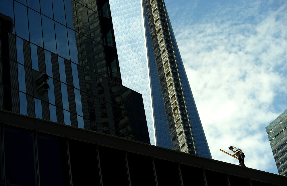 A construction worker works at Ground Zero, the World Trade Center building site, in New York, April, 16, 2013.