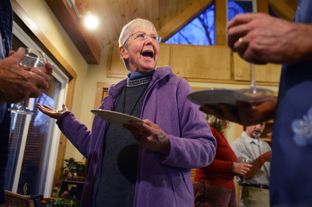 Sister Megan Rice answers questions from members of a church group at a home in Maryville, TN, on February 5, 2013.