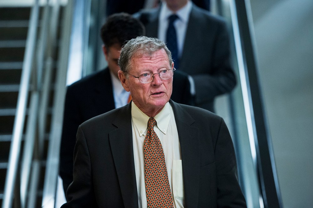 Sen. James Inhofe, R-Okla., leaves the Capitol following a vote on Tuesday, May 7, 2013.