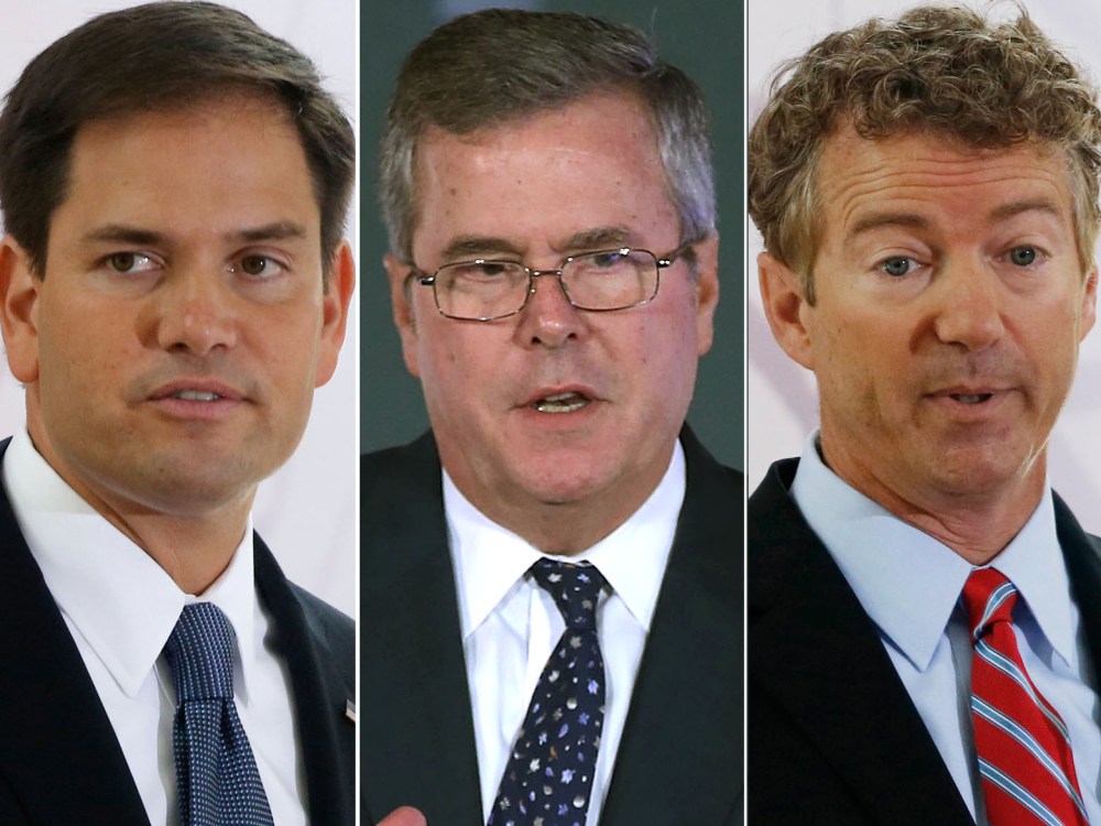 Sen. Marco Rubio, R-Fla. speaks at the Faith and Freedom Coalition Road to Majority Conference in Washington, Thursday, June 13, 2013.(Photo by Charles Dharapak/AP Photo) Former Florida Gov. Jeb Bush (C) speaks at the Faith & Freedom Coalition...