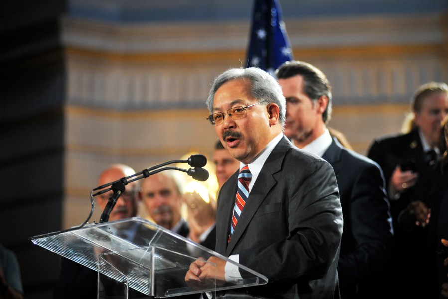 San Francisco Mayor Ed Lee delivers a speech inside City Hall in San Francisco, June 26, 2013.