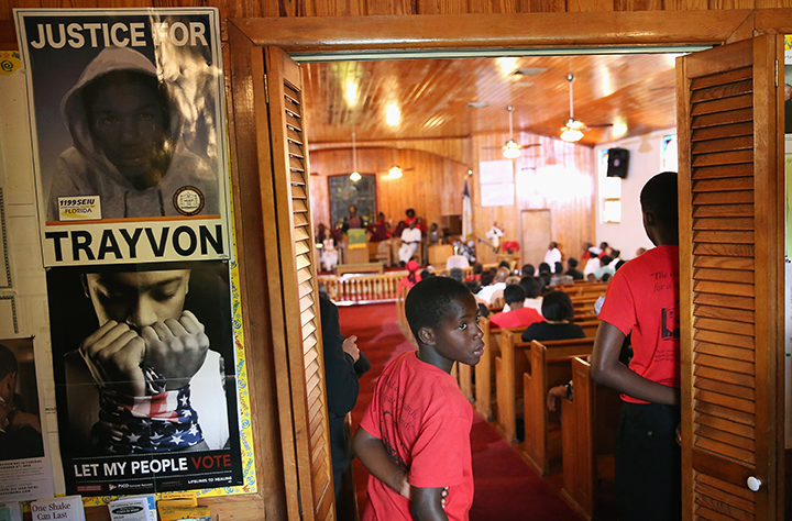 Parishioners attend Sunday service at Allen Chapel AME church in the historic black neighborhood of Goldsboro on July 14, 2013 in Sanford, Florida.