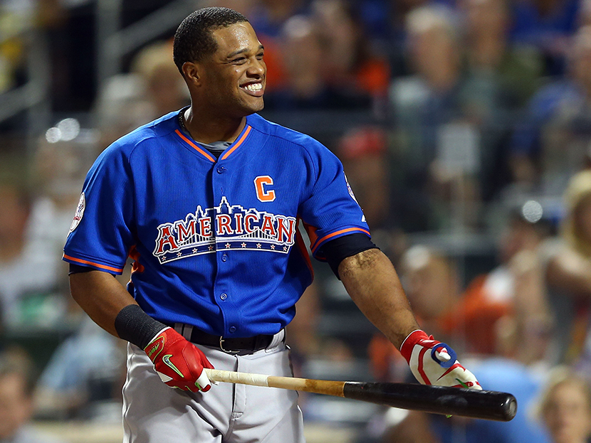 Robinson Cano of the New York Yankees reacts during the Chevrolet Home Run Derby on July 15, 2013 at Citi Field in the Flushing neighborhood of the Queens borough of New York City.  (Photo by Elsa/Getty Images)
