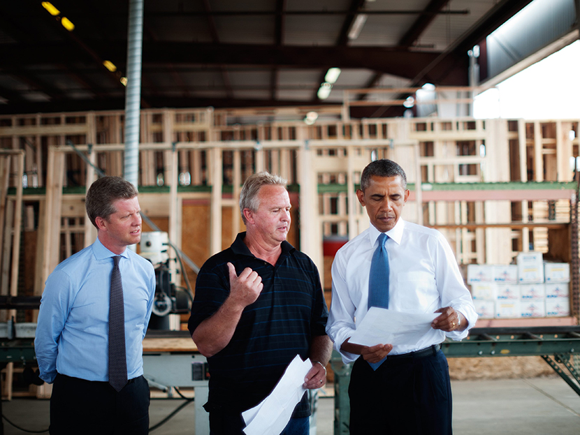 US President Barack Obama and Housing Secretary Shaun Donovan tour Erickson Construction on August 6, 2013 in Chandler, Arizona. (Photo by Mandel Ngan/AFP/Getty)