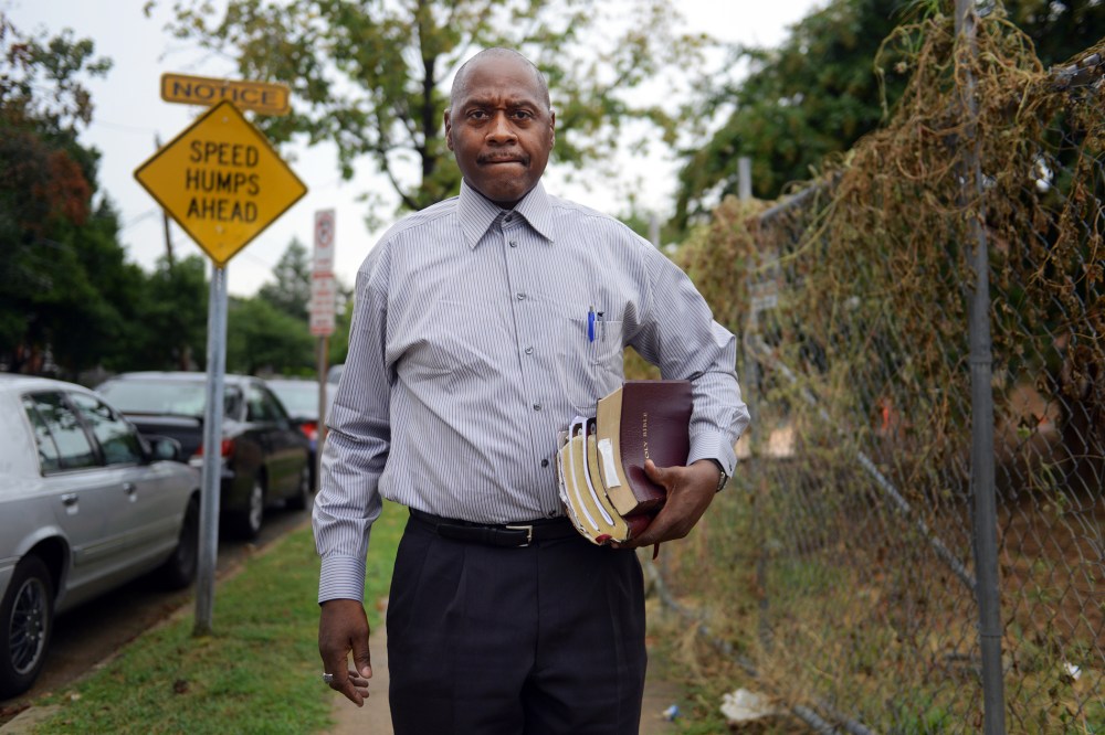 Cleveland Wright, 55, makes his way to the church he attends at Resurrection Church of God in Christ on Sunday, August 18, 2013, in Washington, DC.