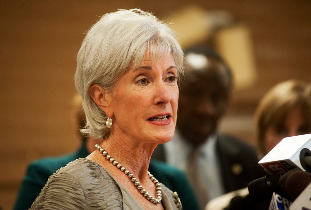 U.S. Health and Human Services Chief Kathleen Sebelius takes questions during a press conference about the Affordable Care Act, October 24, 2013 in Phoenix, Arizona.
