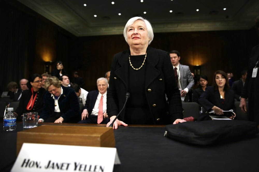 Nominee for the Federal Reserve Board Chairman Janet Yellen leaves after her confirmation hearing, Nov. 14, 2013 on Capitol Hill in Washington, DC.