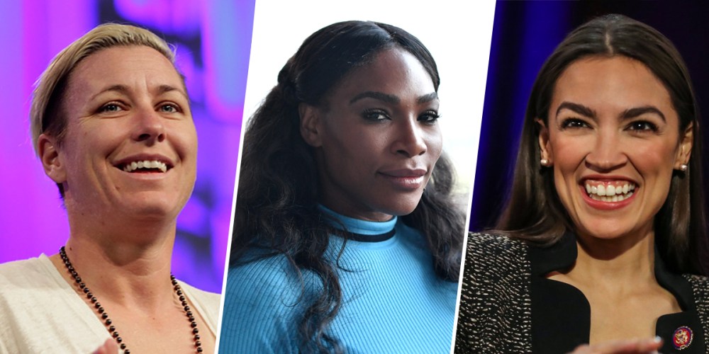 Image: Amy Wambach, Serena Williams, Alexandria Ocasio-Cortez