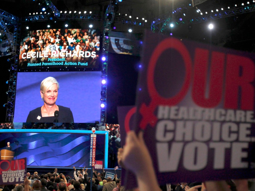 FILE PHOTO: Cecile Richards, President of Planned Parenthood Federation of America, addresses the second session of the Democratic National Convention in Charlotte, North Carolina September 5, 2012.  (Photo by Jessica Rinaldi/Reuters)