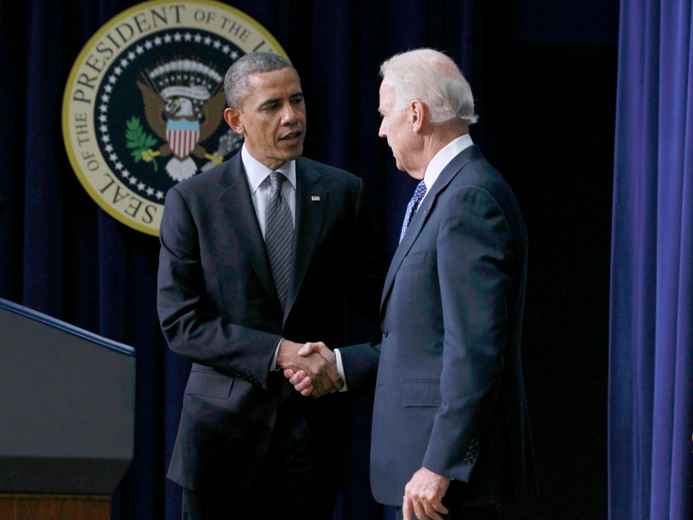U.S. President Barack Obama (L) greets Vice President Joe Biden prior to unveiling a series of proposals to counter gun violence during an event at the White House in Washington January 16, 2013. Biden delivered his recommendations to Obama after...