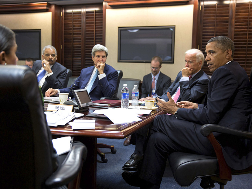 Image: Handout of U.S. President Obama meeting with national security staff to discuss Syria in White House
