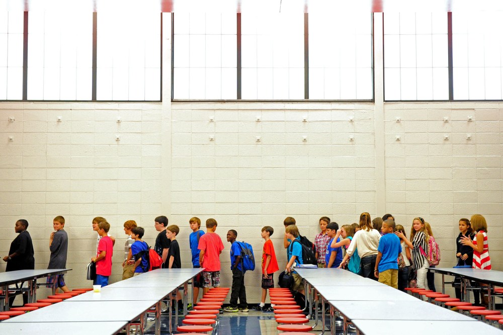 Sixth-graders finish lunch on the first day of school at Paul Knox Middle School in North Augusta, S.C. on Aug. 19, 2013.