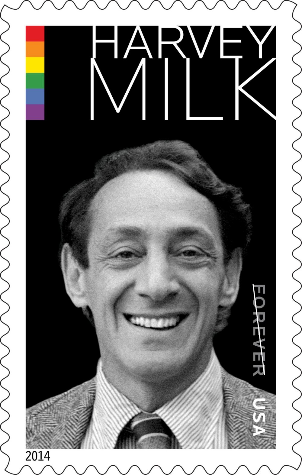 Image: The Harvey Milk Forever Stamp is pictured in this undated handout photograph