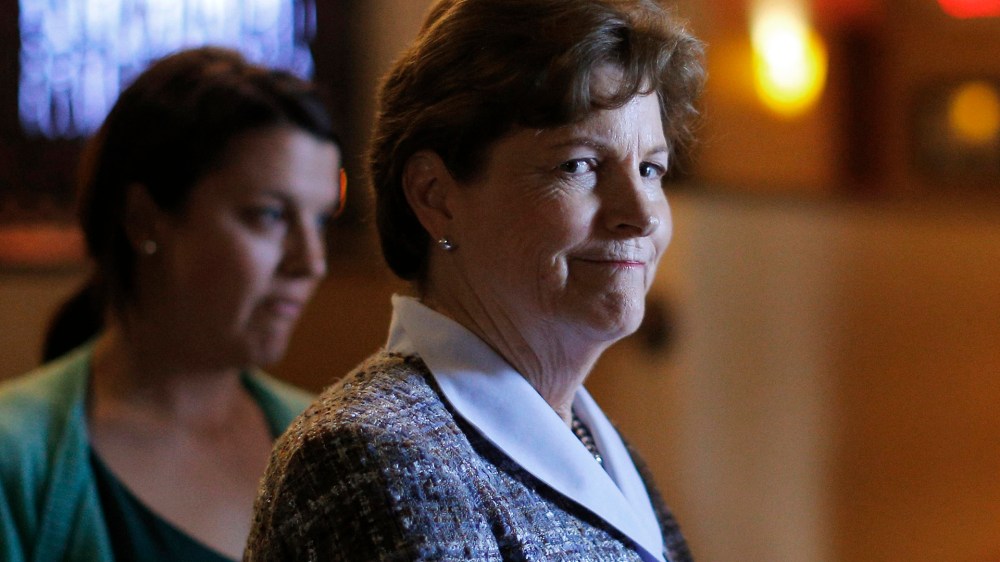 U.S. Senator Jeanne Shaheen arrives for a campaign stop at the Firefly American Bistro in Manchester, N.H. on Sept. 29, 2014.