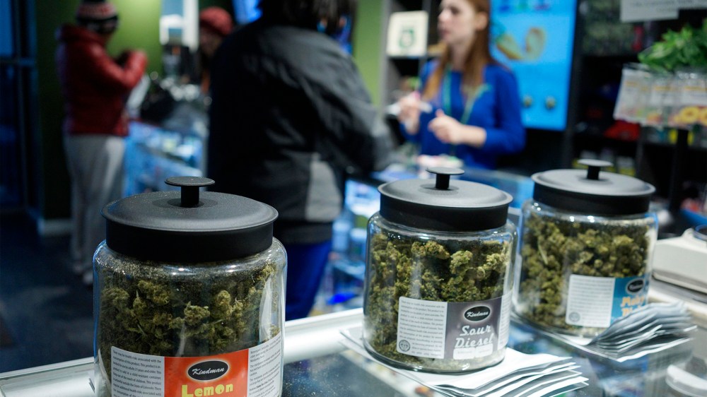 Customers shop for "Green Friday" deals at the Grass Station marijuana shop on Black Friday in Denver, Colo. on Nov. 28, 2014. (Rick Wilking/Reuters)