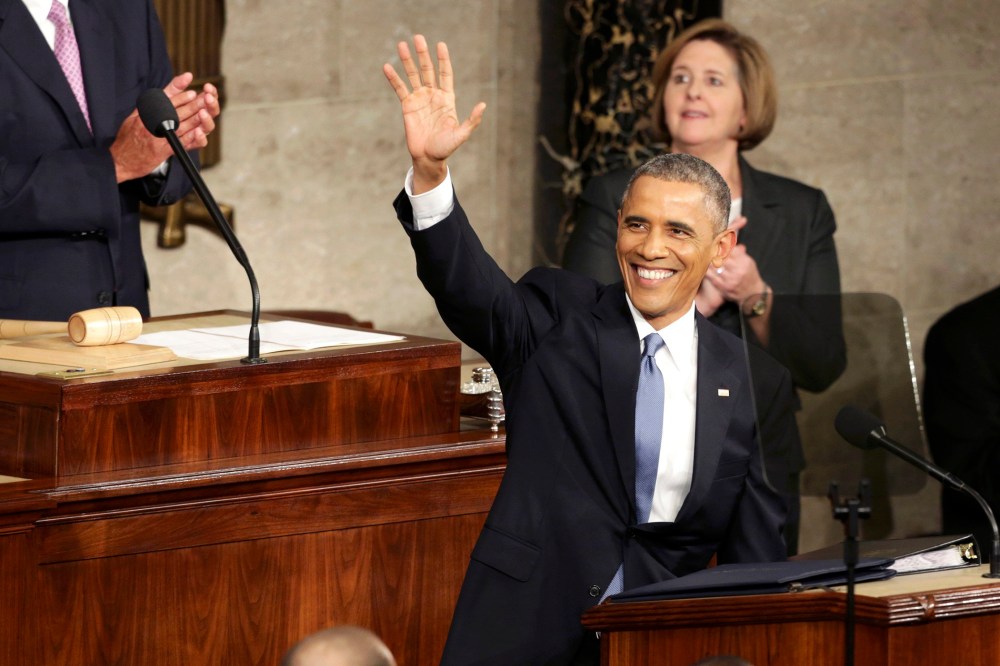 U.S. President Barack Obama waves at the start of his State of the Union address to a joint session of the U.S. Congress on Capitol Hill in Washington, Jan. 20, 2015. (Photo by Joshua Roberts/Reuters)