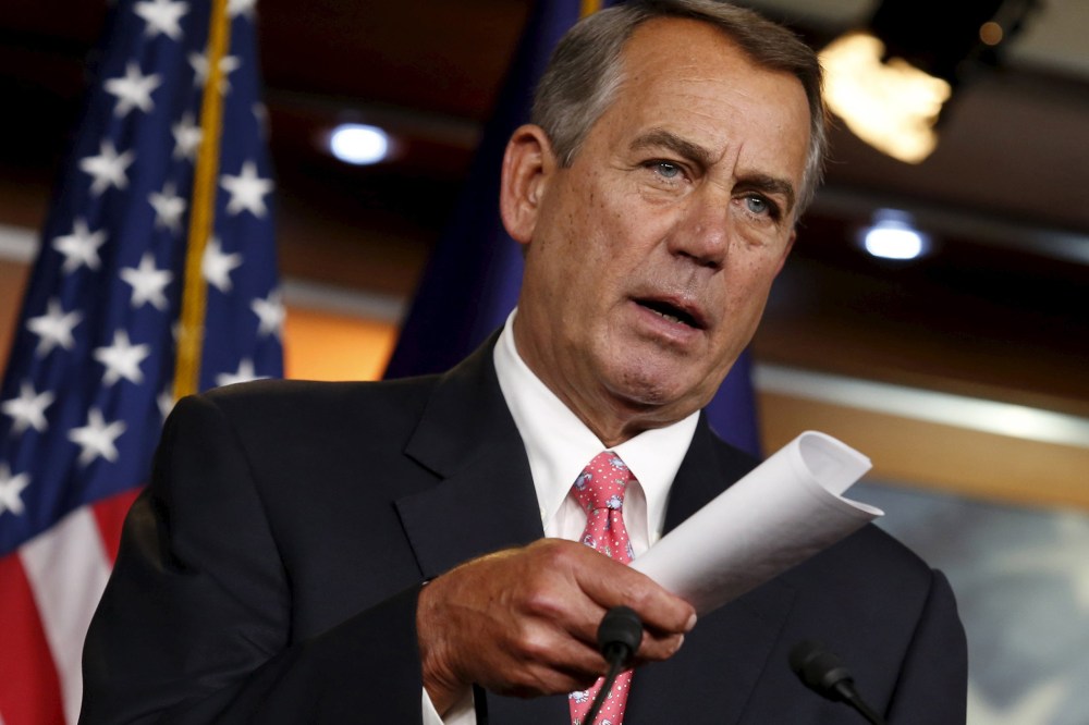 U.S. House Speaker John Boehner (R-OH) speaks at a news conference on Capitol Hill in Washington on March 19, 2015.