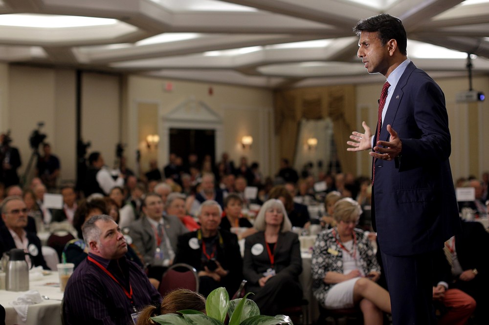 Potential Republican 2016 presidential candidate Louisiana Governor Bobby Jindal speaks at the First in the Nation Republican Leadership Conference in Nashua, N.H. on April 18, 2015. (Photo by Brian Snyder/Reuters)