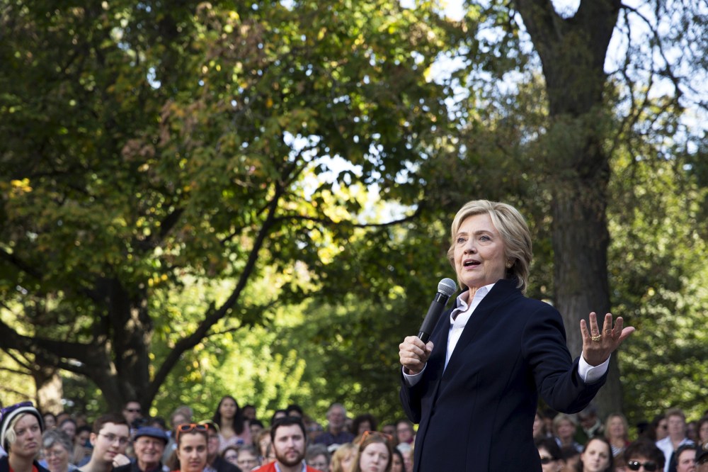 Democratic presidential candidate Hillary Clinton speaks during a community forum campaign event at Cornell College in Mt Vernon, Iowa, Oct. 7, 2015. (Photo by Scott Morgan/Reuters)
