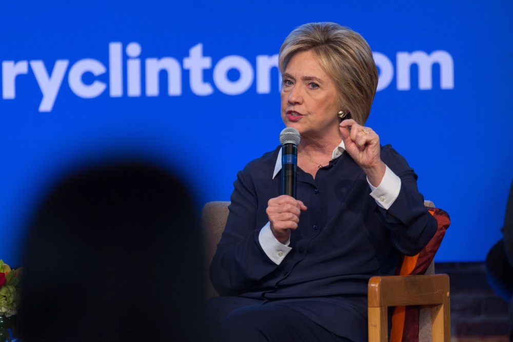 Democratic presidential candidate Hillary Clinton responds to an audience question during a discussion at Claflin University on Nov. 7, 2015 in Orangeburg, S.C. (Photo by Richard Ellis/Zuma)