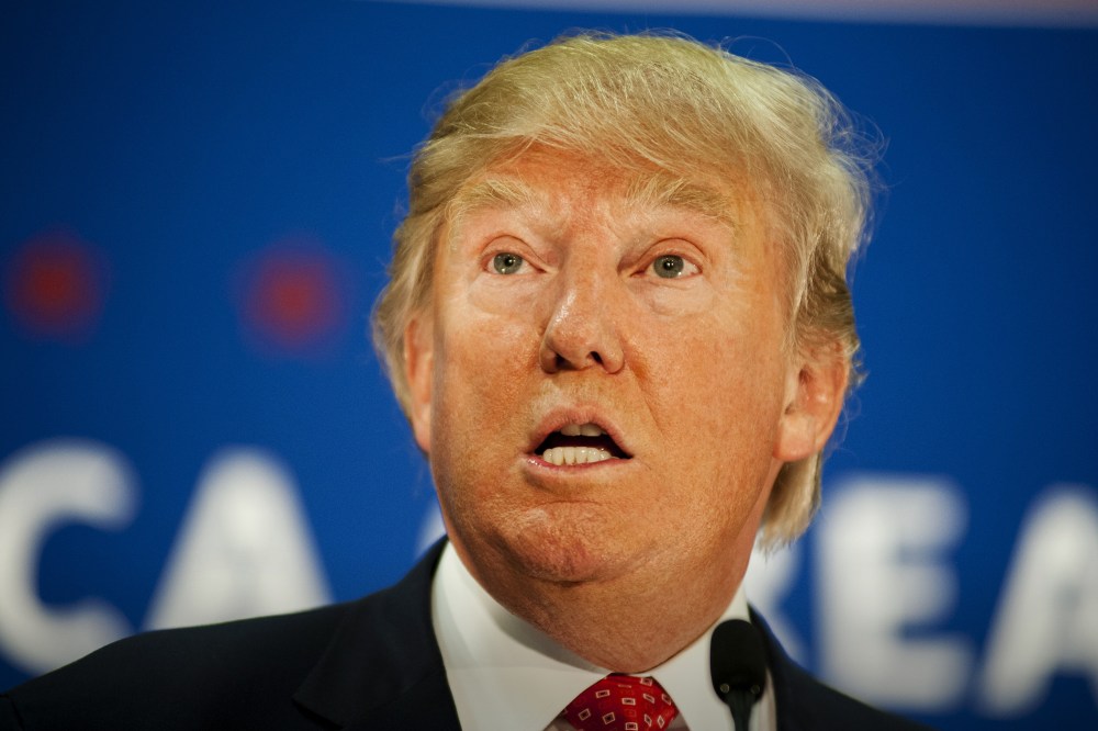 Presidential Candidate Donald Trump speaks to supporters during a rally at Pennichuck Middle School, Nashua, N.H., Dec. 28, 2015. (Photo by Ryan McBride/ZUMA)