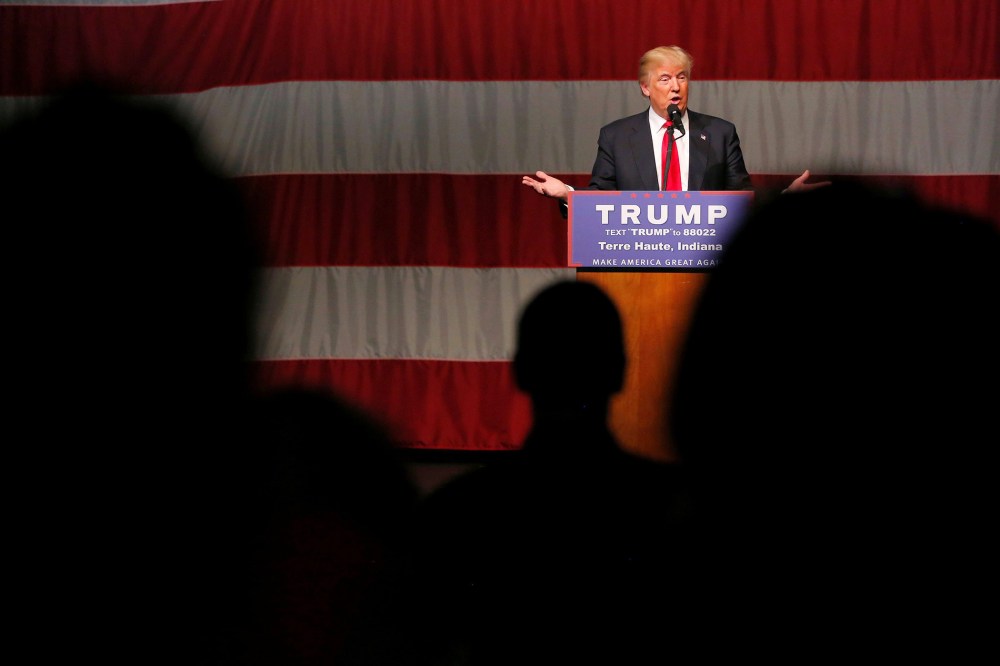 Republican presidential candidate Donald Trump speaks at a campaign event at the Indiana Theater in Terre Haute, Ind., May 1, 2016. (Photo by Aaron P. Bernstein/Reuters)