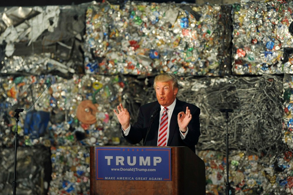 Republican presidential candidate Donald Trump delivers a speech on his economic policy at the Alumisourse Building in Monessen, Penn., June 28, 2016. (Photo by Louis Ruediger/Reuters)
