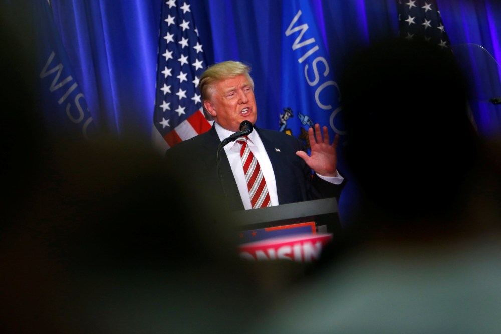 Republican U.S. presidential nominee Donald Trump holds a campaign rally, Aug. 16, 2016, at the Ziegler Building at the Washington County Fair Park & Conference Center in West Bend, Wis. (Photo by Eric Thayer/Reuters)