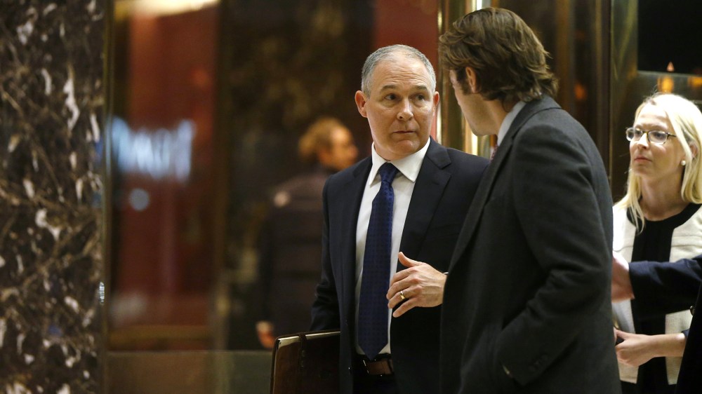 Oklahoma Attorney General Scott Pruitt departs after a meeting with U.S. President elect Donald Trump at Trump Tower New York, N.Y., on Nov. 28, 2016. (Photo by Lucas Jackson/Reuters)