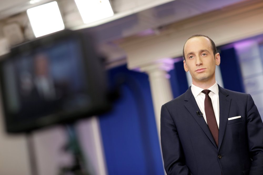 Image: Senior White House Advisor Stephen Miller waits to go on the air in the White House Briefing Room in Washington