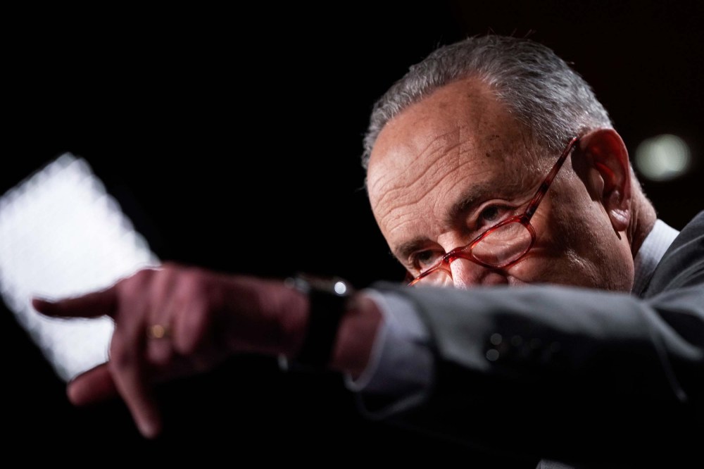 Senate Majority Leader Chuck Schumer speaks during a news conference at the U.S. Capitol on January 11. Schumer and the Senate Democrats spoke about their party's push to pass election reform and voting rights legislation.