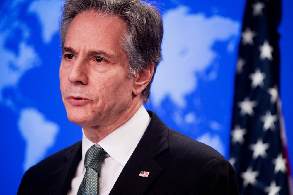 Secretary of State Antony Blinken speaks to the press about the war in Ukraine at the State Department in Washington, D.C. on March 17.