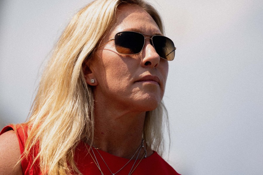 Repr. Marjorie Taylor Greene, a Republican at a news conference outside the Capitol in Washington, D.C.