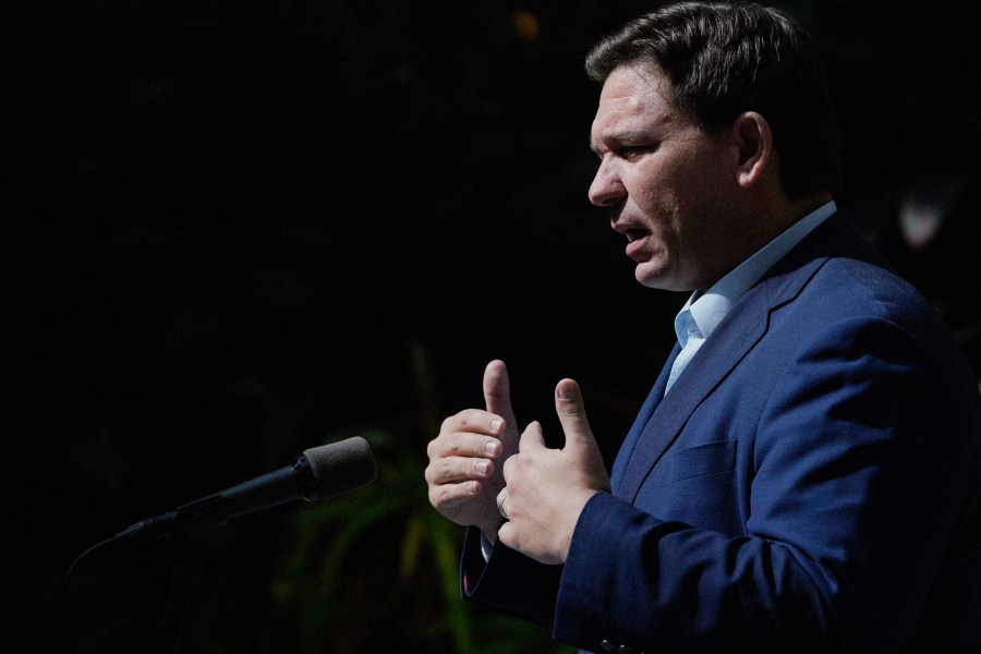 Florida governor Ron DeSantis speaks during a news conference at Vizcaya Museum and Gardens, on Feb. 1 in Miami.