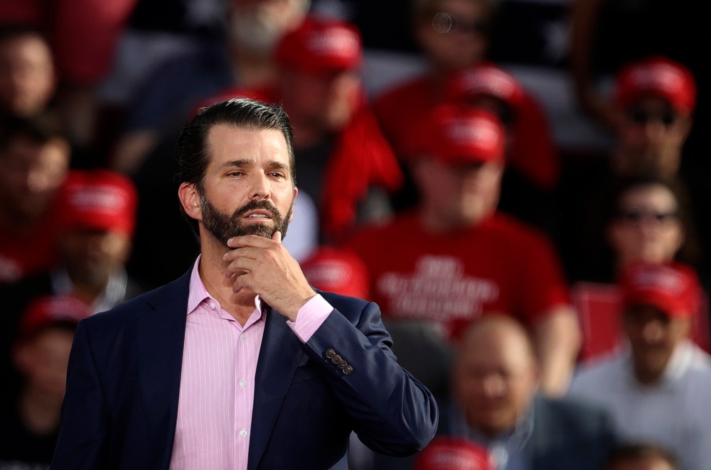 Image: Donald Trump Jr. at a "Make America Great Again" rally in Pennsylvania in 2019.