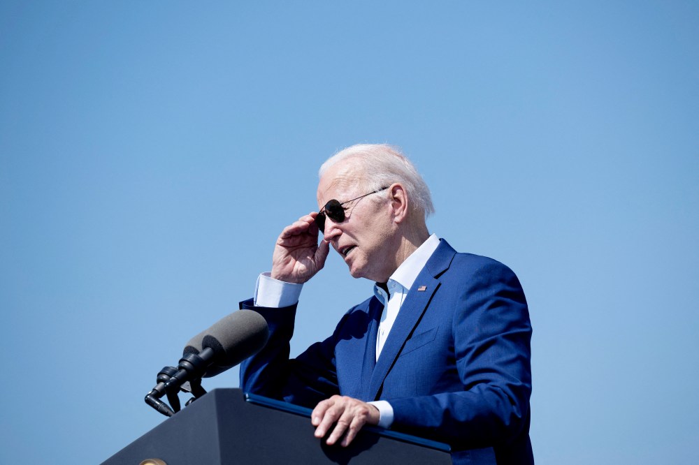 President Joe Biden delivers remarks at the former location of the Brayton Point Power Station in Somerset, Mass. on Wednesday.