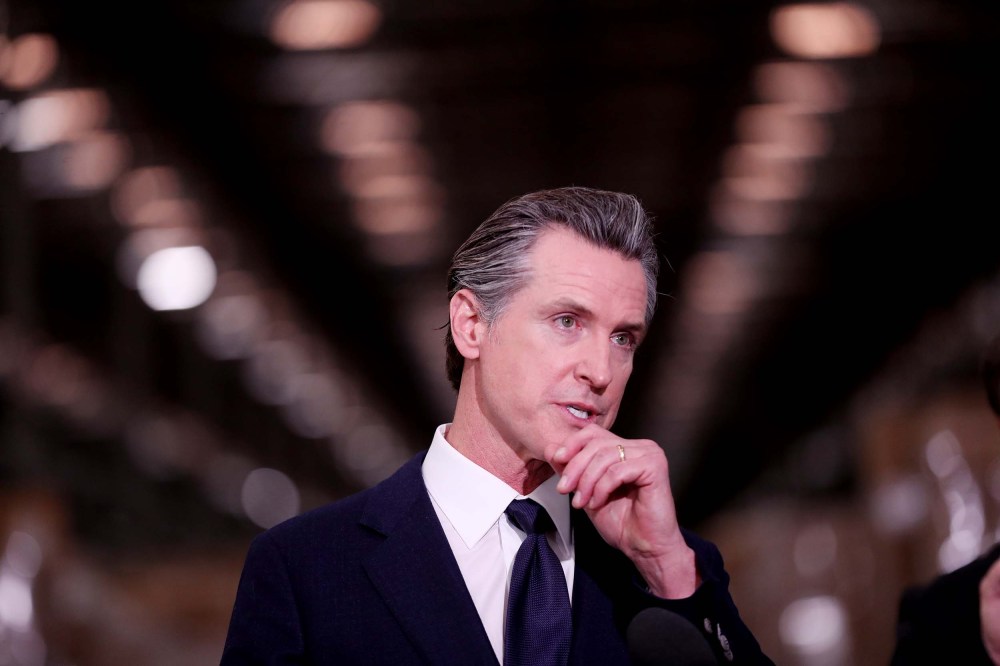 Governor Gavin Newsom speaks during a press conference to unveil the next phase of California's pandemic response