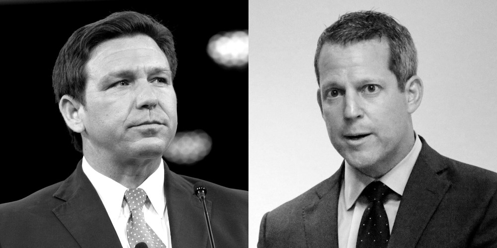 Photo diptych: Ron DeSantis and Andrew Warren