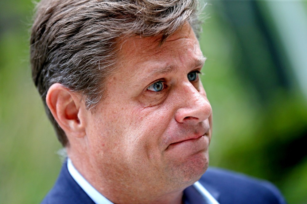 Geoff Diehl speaks to the media on July 6, 2021 in Boston, Mass.