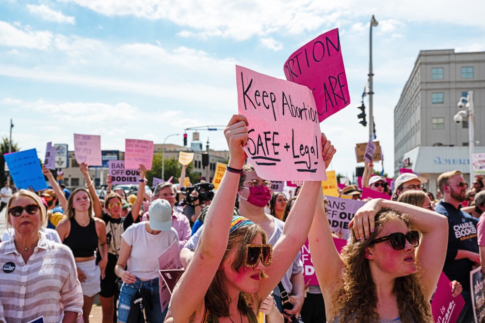 Abortion rights demonstrators protest the Supreme Court's decision in the Dobbs v Jackson Women's Health case