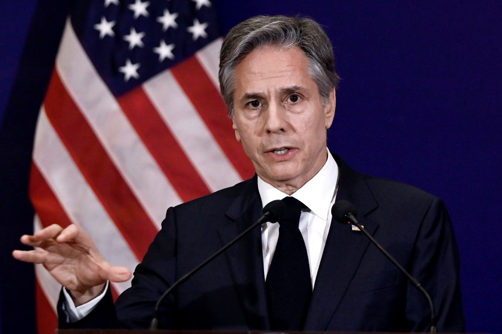 U.S. Secretary of State Antony Blinken speaks during a press conference on the sidelines of the G20 foreign ministers meeting, Thursday, March 2, 2023, in New Delhi. (Olivier Douliery/Pool via AP)