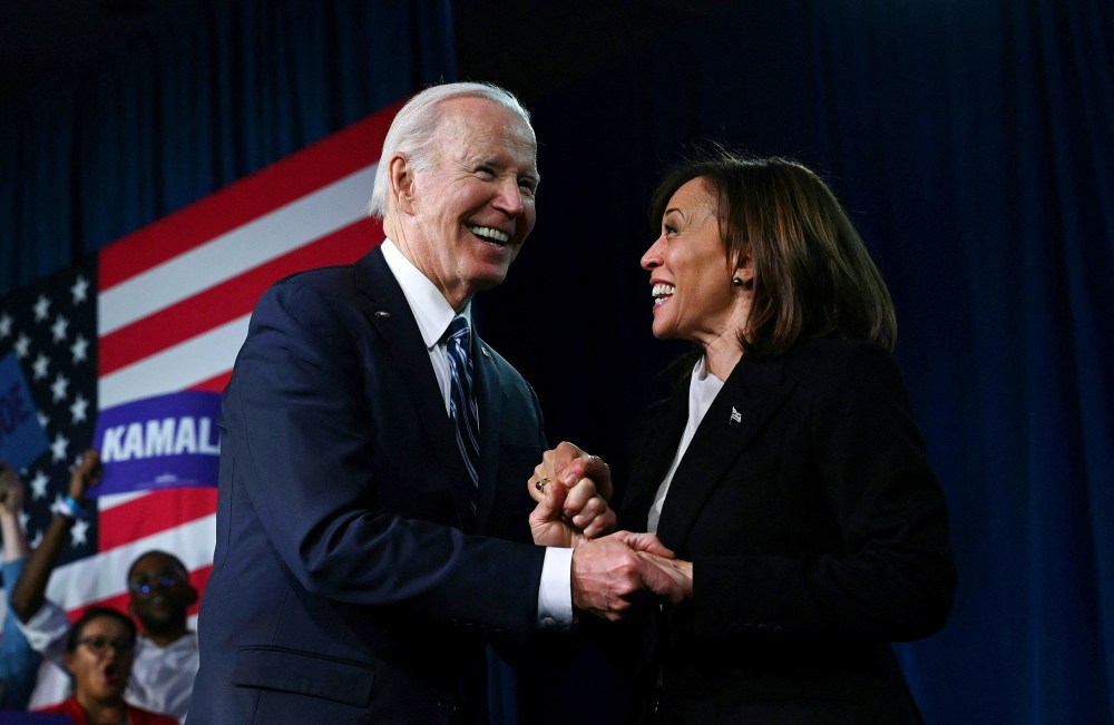Joe Biden and Kamala Harris at the Democratic National Committee Winter meeting in Philadelphia,  on Feb. 3, 2023.