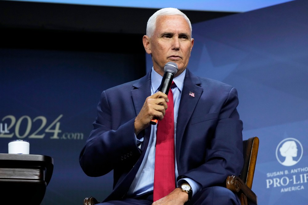 Former Vice President Mike Pence speaks during the Family Leadership Summit in Des Moines, Iowa