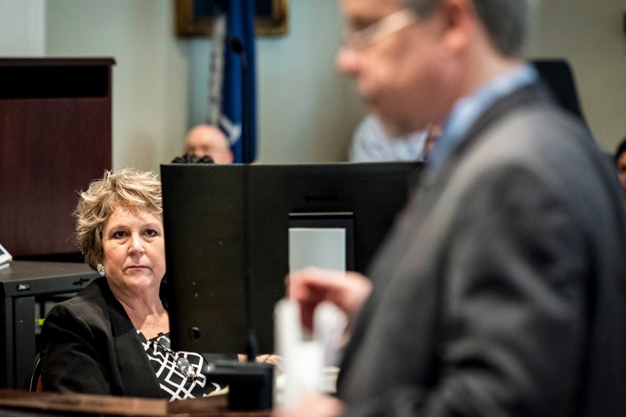 Image: Colleton County Clerk of Court Rebecca Hill listens as Prosecutor Creighton Waters makes closing arguments in Alex Murdaugh's trial for murder at the Colleton County Courthouse on  March 1, 2023, in Columbia, S.C.