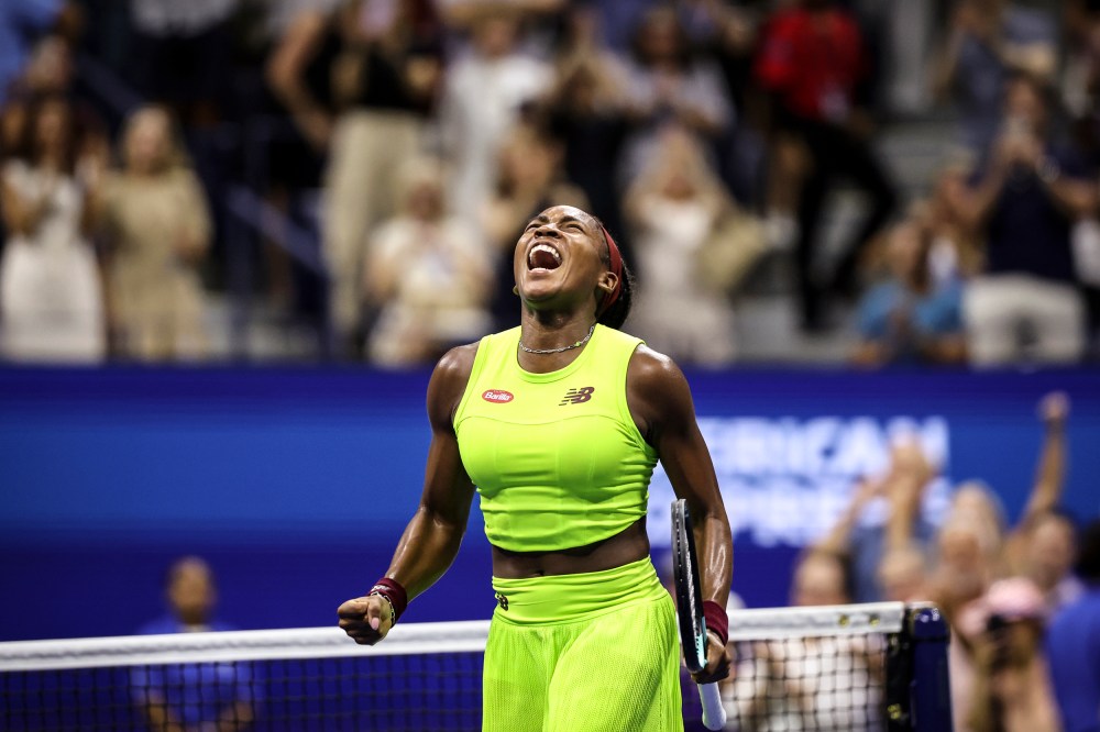 Coco Gauff reacts after the women's singles semifinal match at the 2023 U.S. Open on Sep. 7, 2023 in Flushing, N.Y.