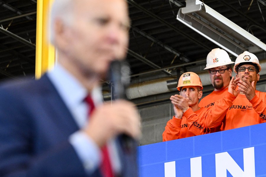 President Joe Biden speaks about his economic plan at the LIUNA Training Center in DeForest, Wis., on Feb. 8, 2023.