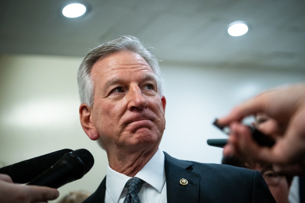 Sen. Tommy Tuberville, R-Ala., speaks to reporters at the US Capitol