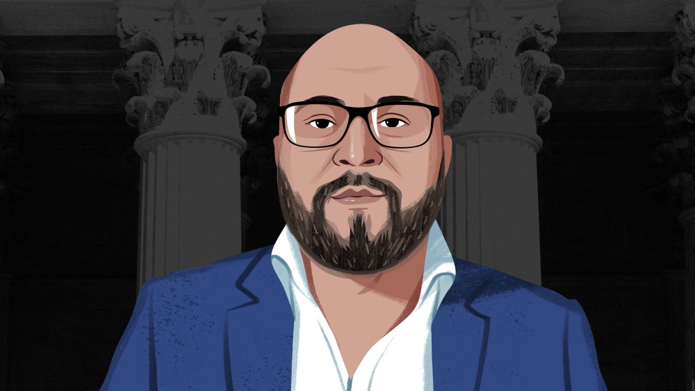 Jordan Rubin, illustrated, with the Supreme Court columns.